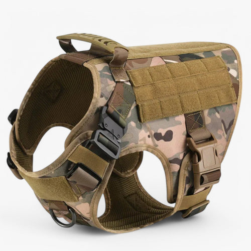 Camouflage dog harness on a white background